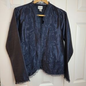 Chico's‎ 1 Small Santino Silk Saura Midnight Blue Embroidered Jacket